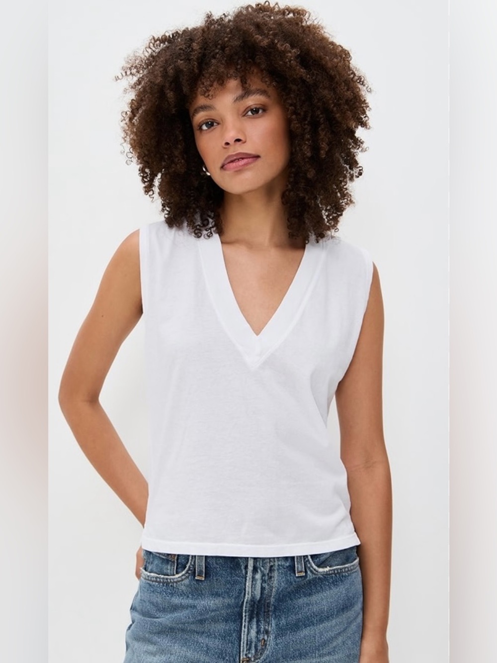 perfectwhitetee White Margot Cotton Sleeveless V Neck Tee Size XL